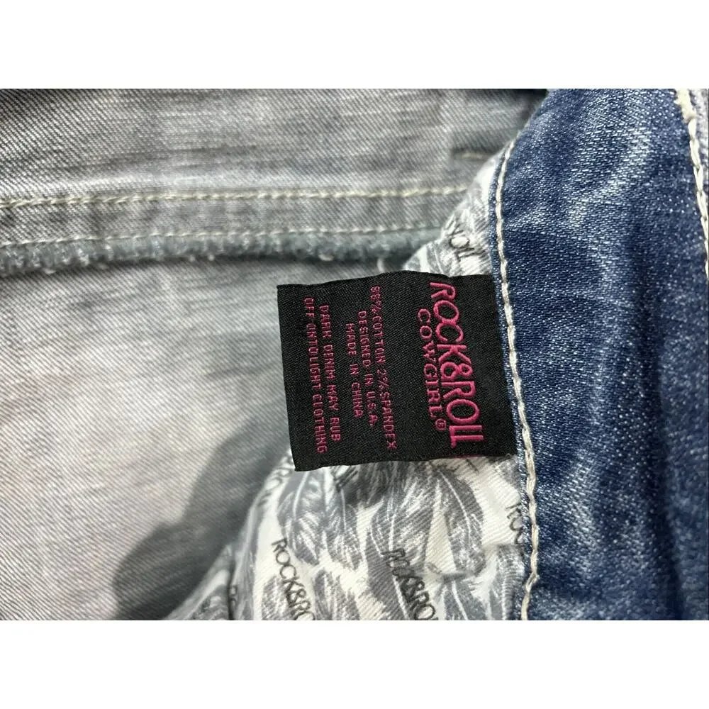 Rock & Roll Cowgirl Low Rise Bootcut Med Acid Wash Jeans Womens Size‎ 32x32 NWT - Picture 11 of 15